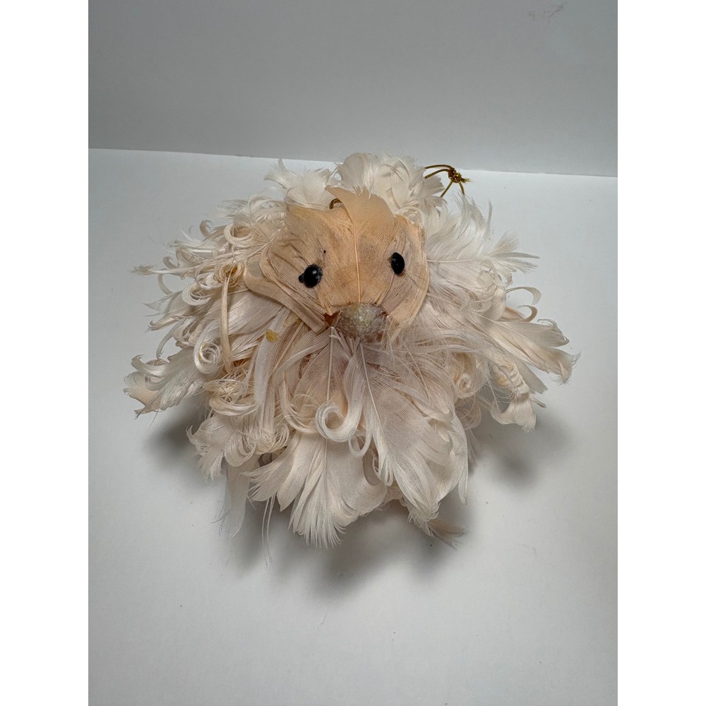 Katherine's Collection Cream Curly Feather Bird Christmas Ornament with Logo Tag